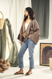 Short Boho cardigan with different lengths Brown