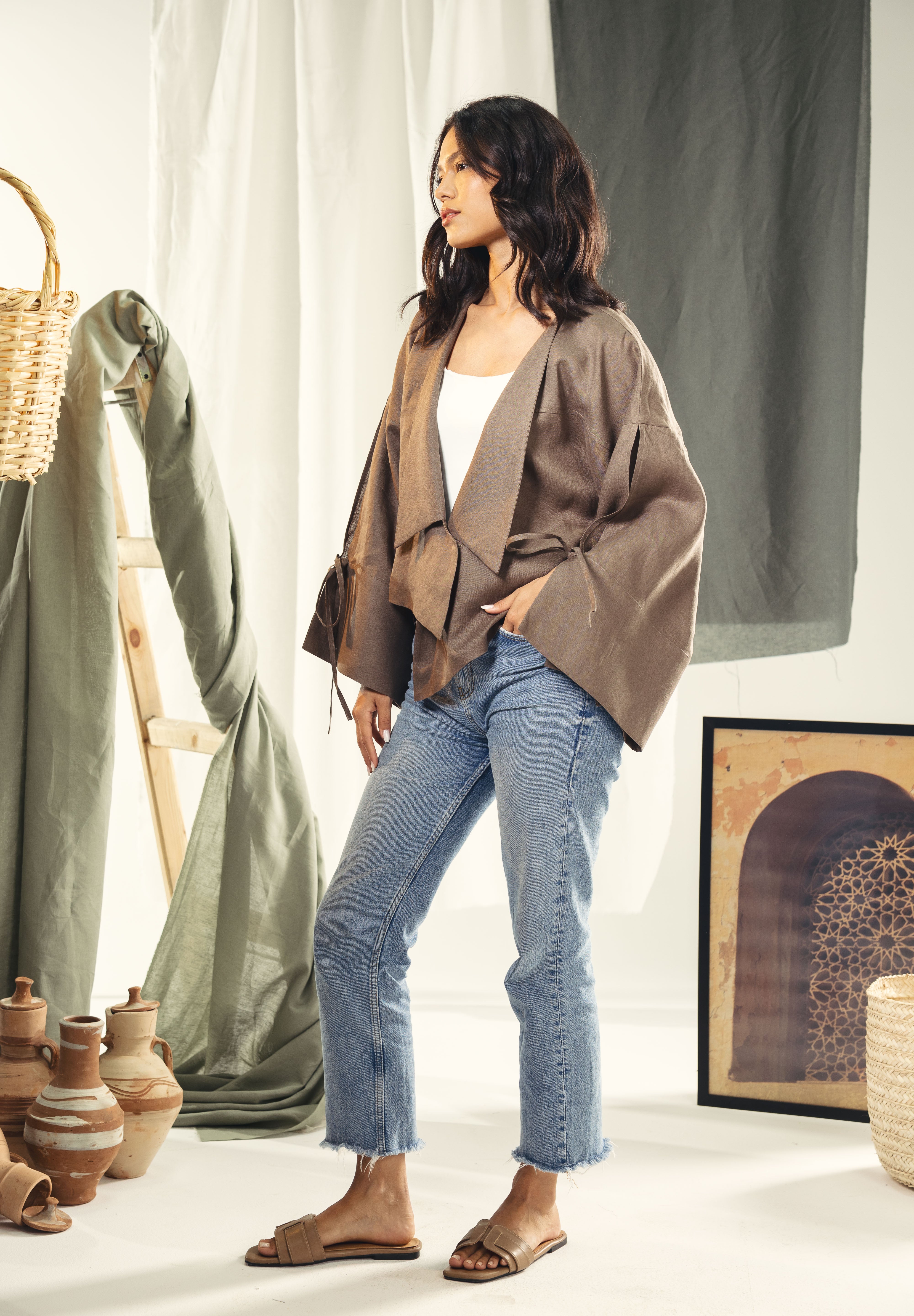 Short Boho cardigan with different lengths Brown