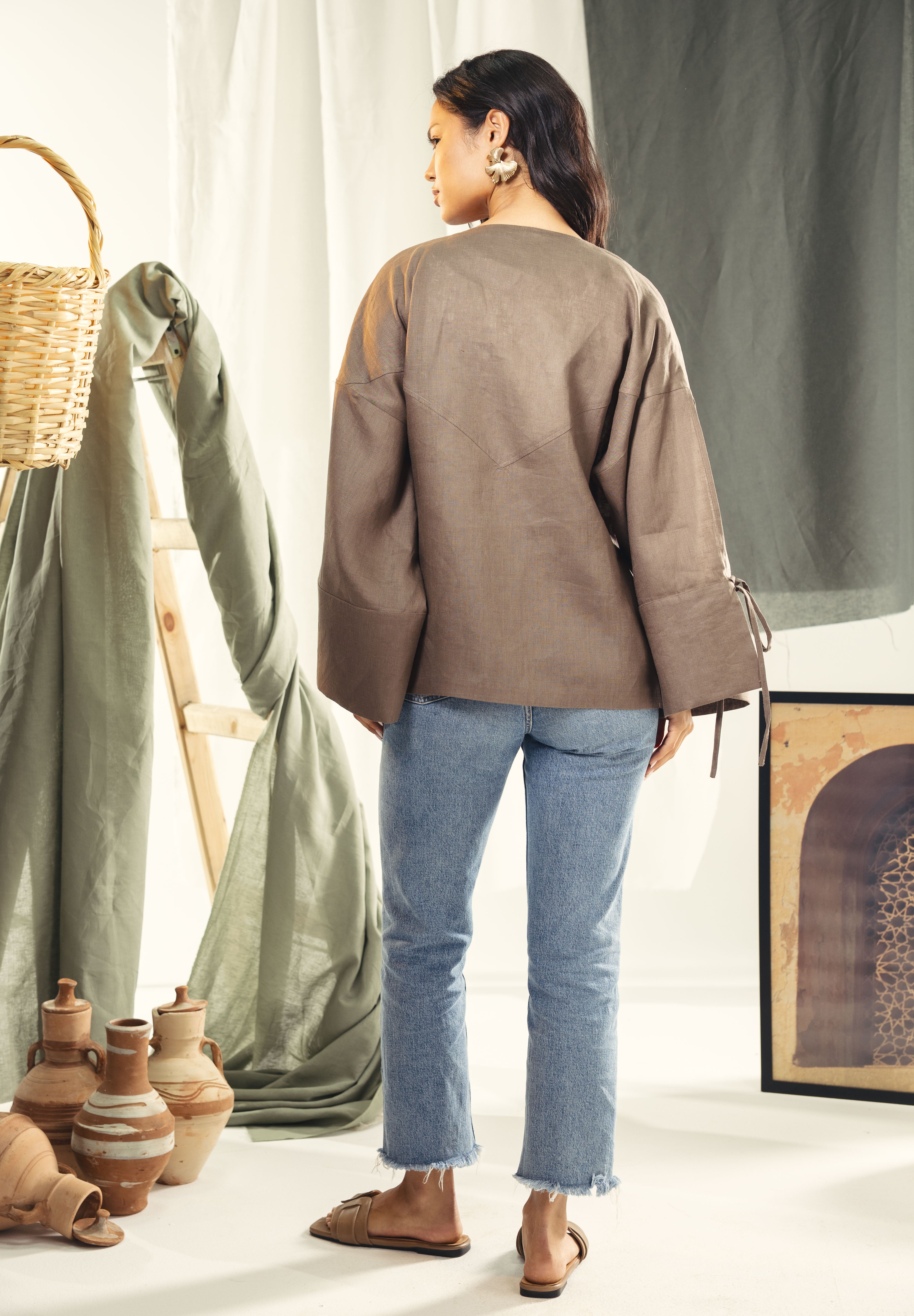 Short Boho cardigan with different lengths Brown