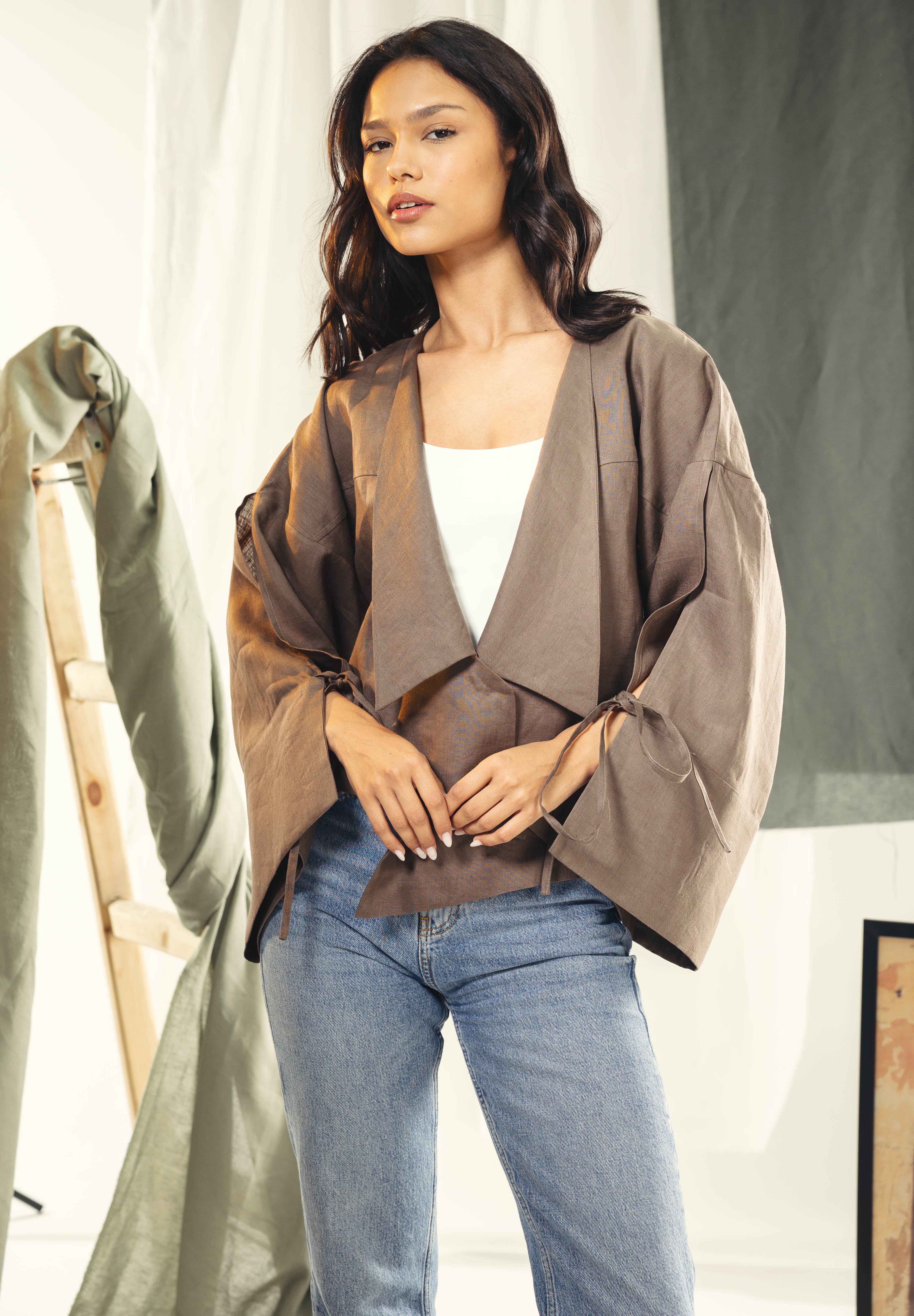 Short Boho cardigan with different lengths Brown