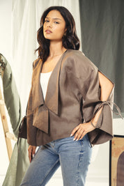Short Boho cardigan with different lengths Brown