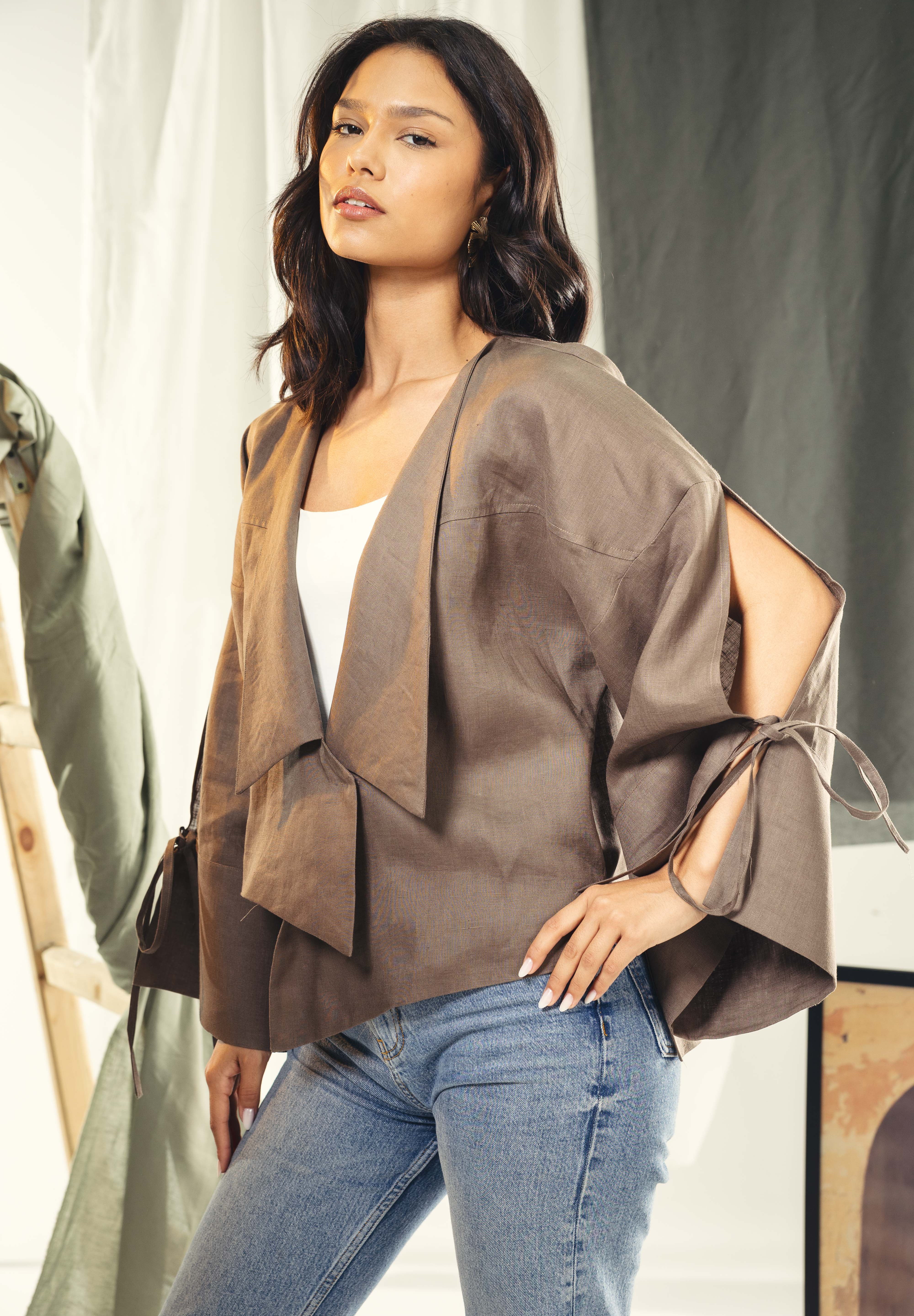 Short Boho cardigan with different lengths Brown