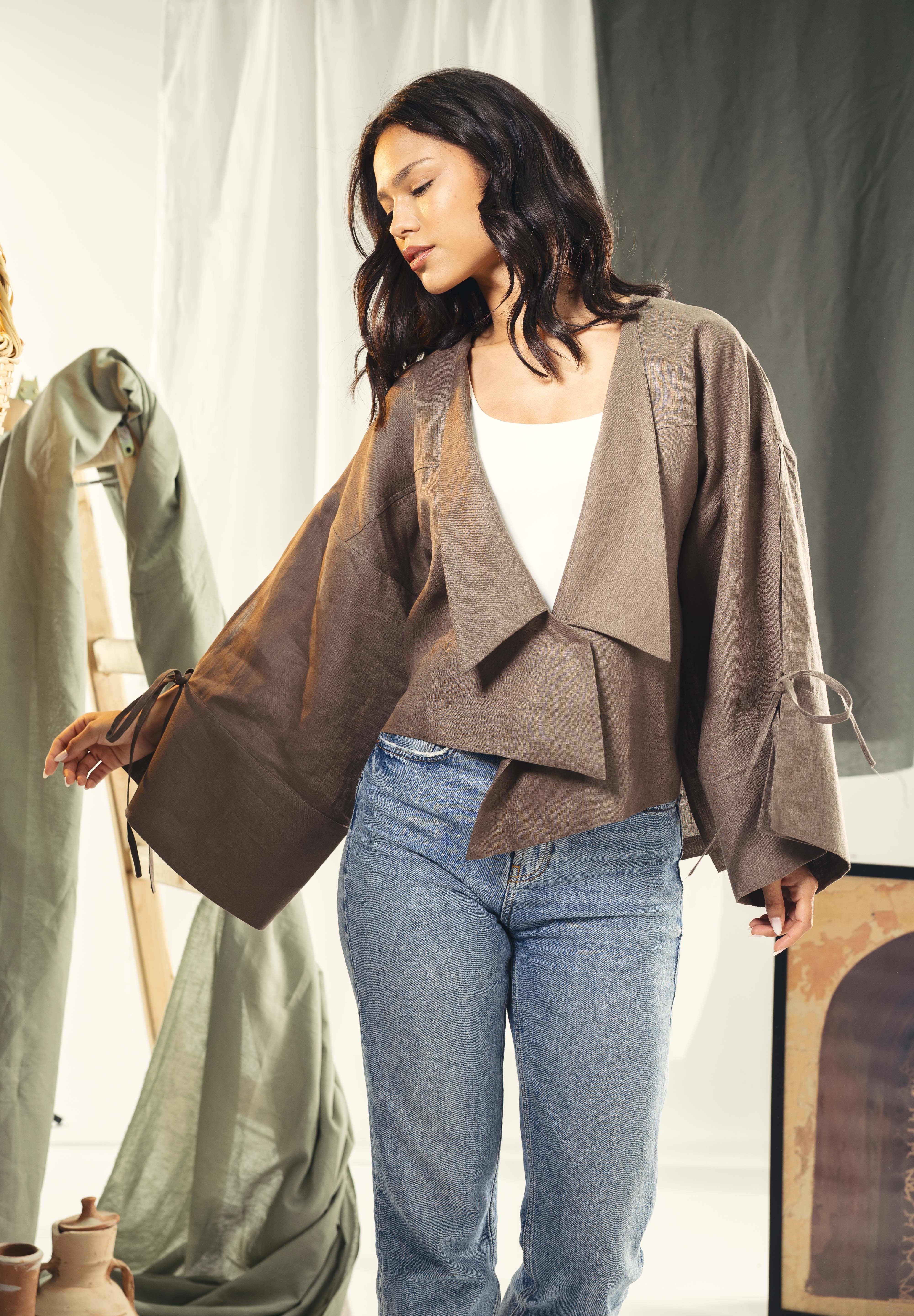 Short Boho cardigan with different lengths Brown