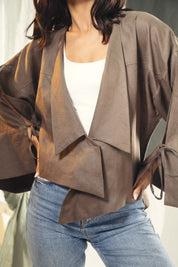 Short Boho cardigan with different lengths Brown
