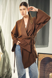 Asymmetric wrap cardigan Brown