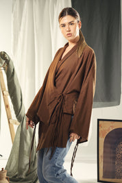 Asymmetric wrap cardigan Brown