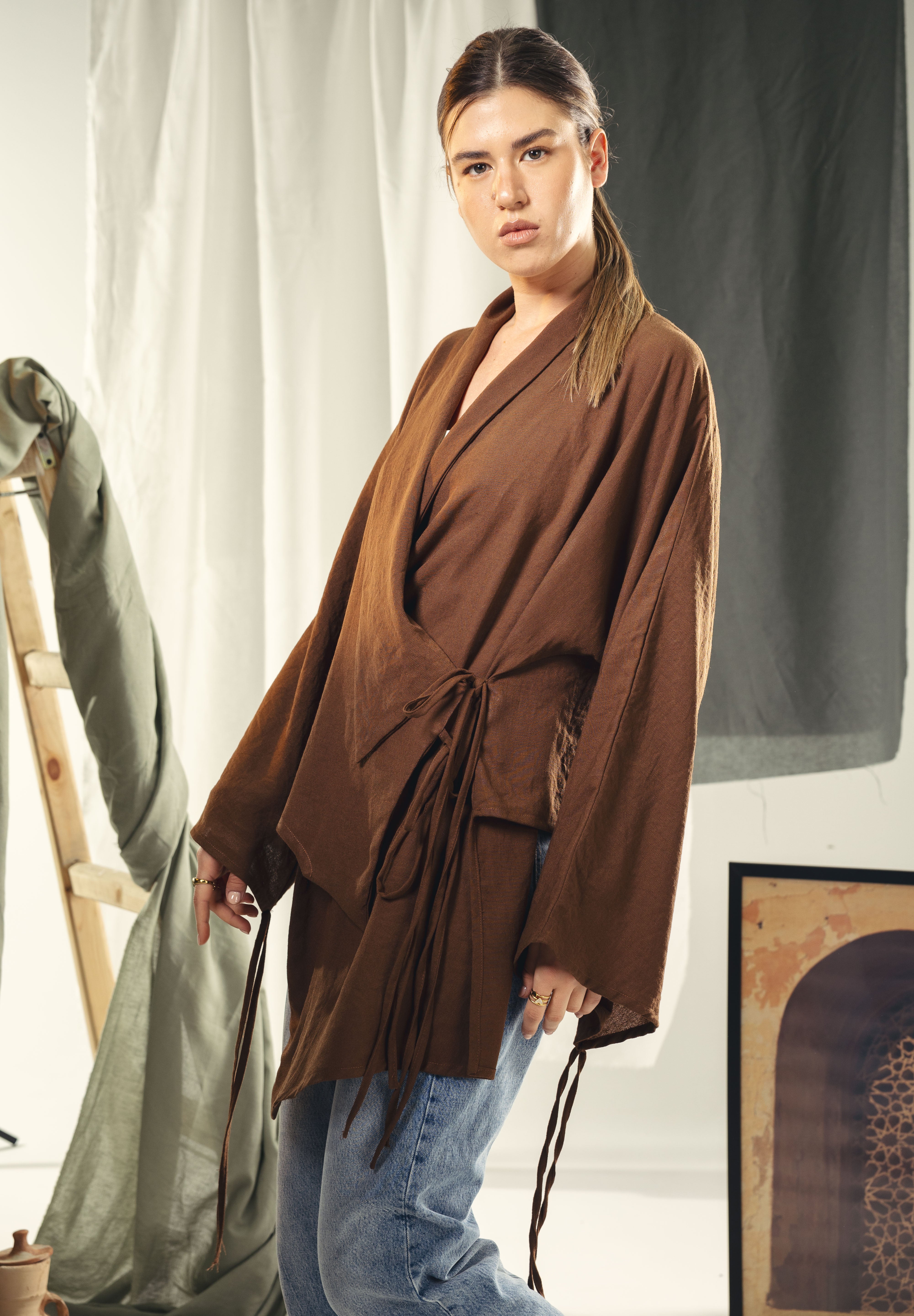 Asymmetric wrap cardigan Brown