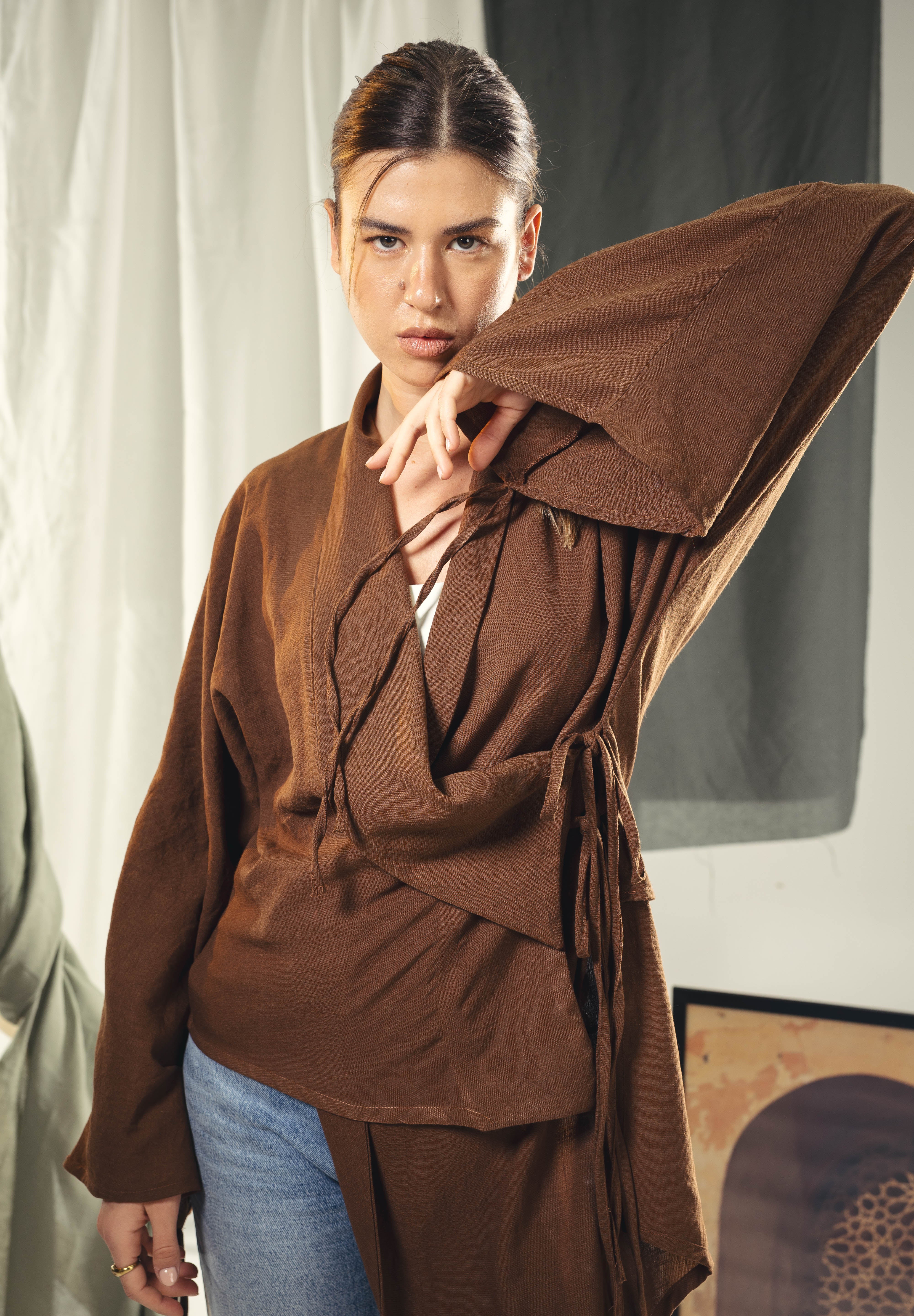 Asymmetric wrap cardigan Brown