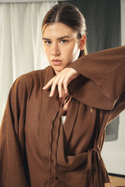 Asymmetric wrap cardigan Brown