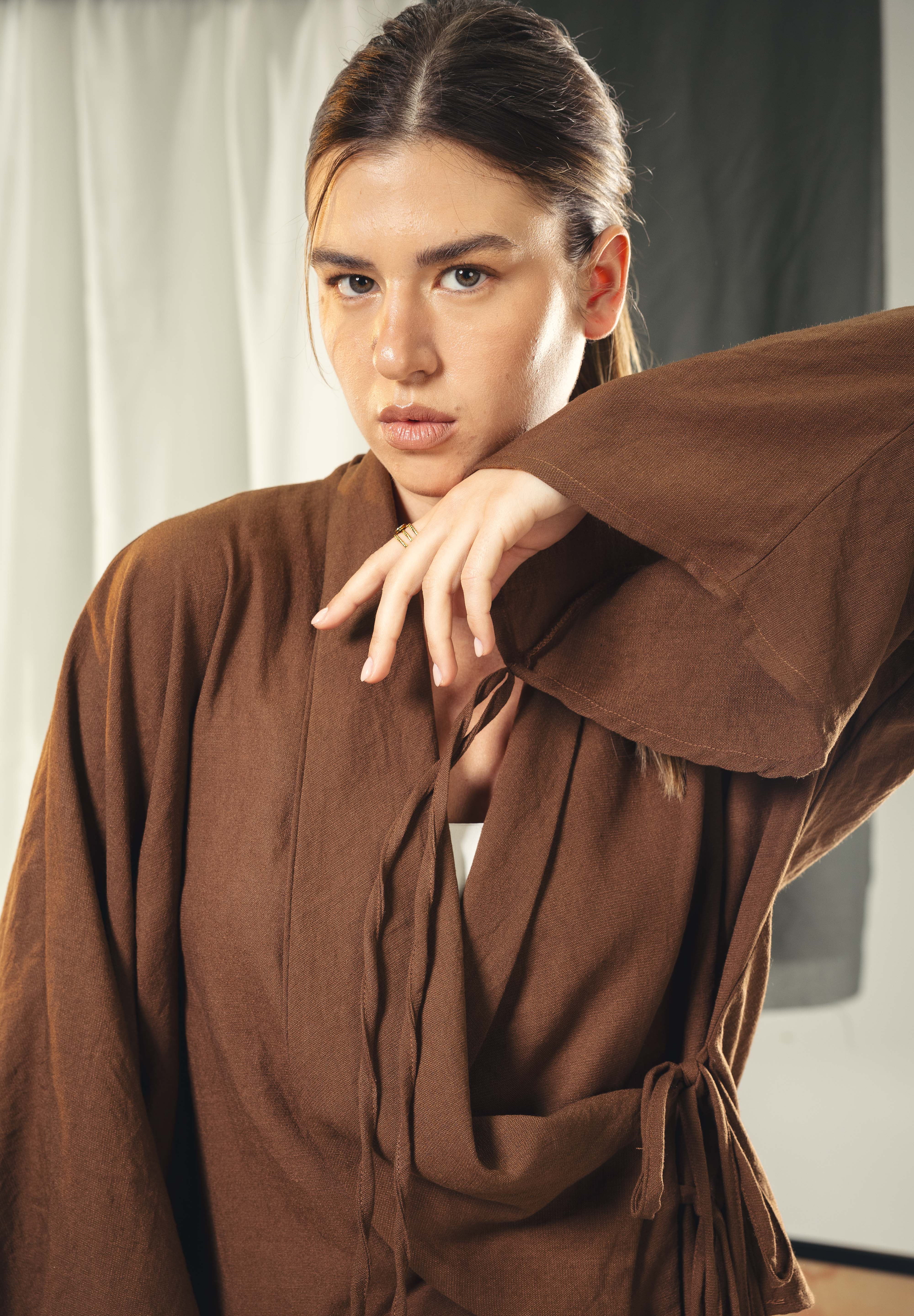 Asymmetric wrap cardigan Brown