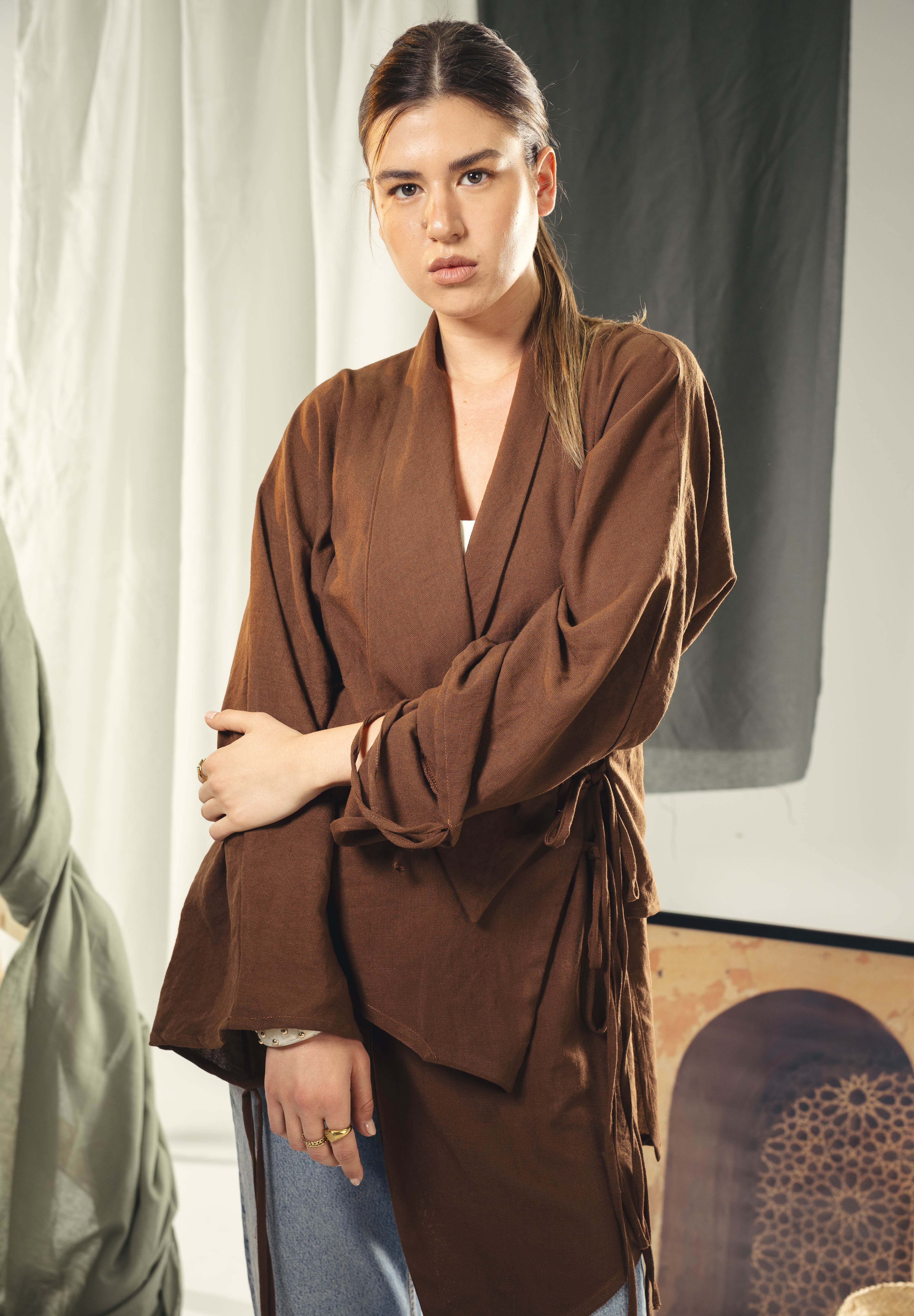 Asymmetric wrap cardigan Brown