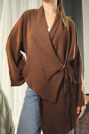 Asymmetric wrap cardigan Brown