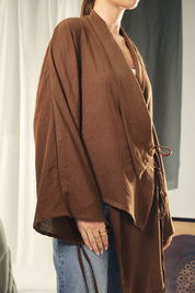 Asymmetric wrap cardigan Brown