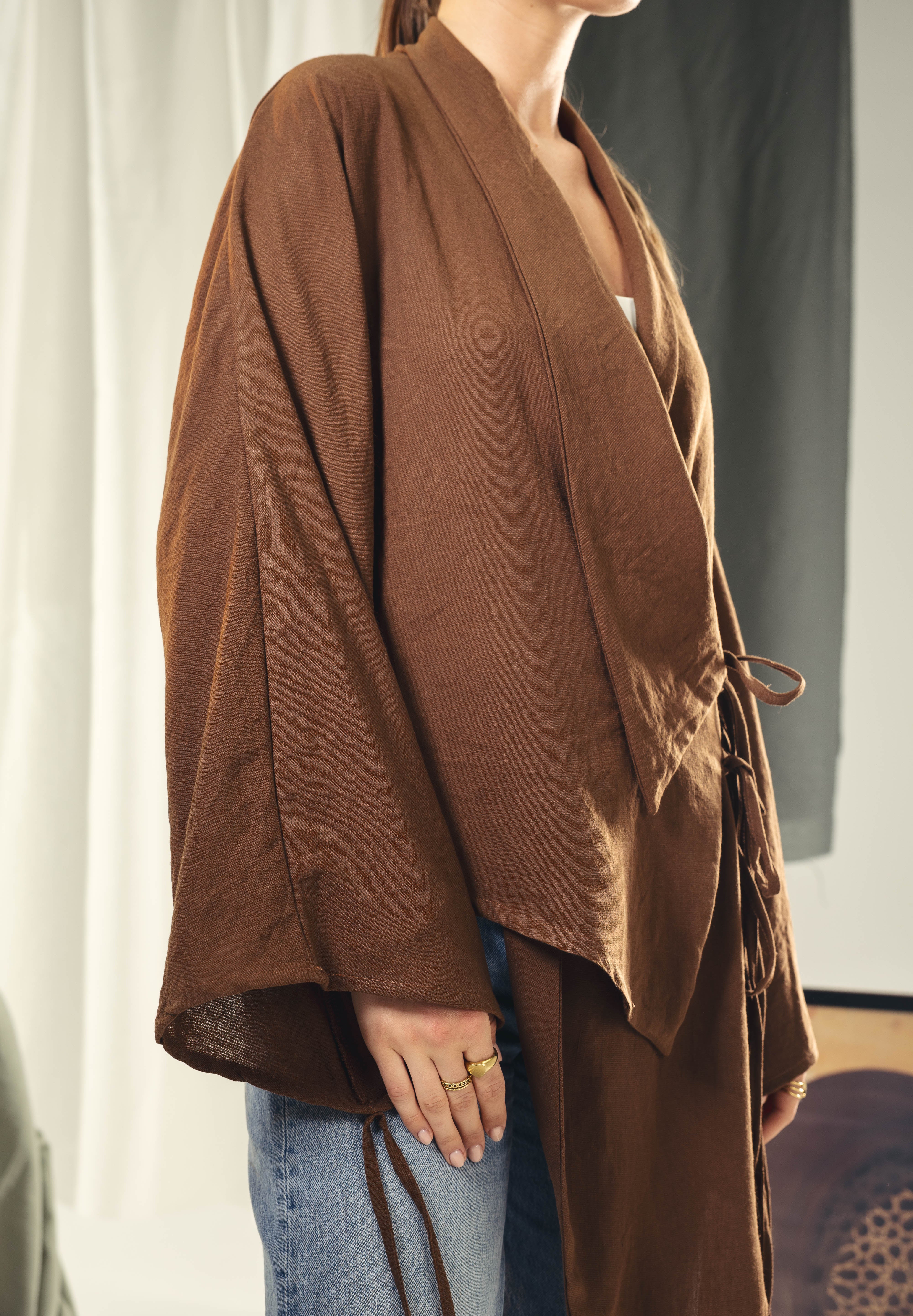 Asymmetric wrap cardigan Brown