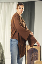 Asymmetric wrap cardigan Brown
