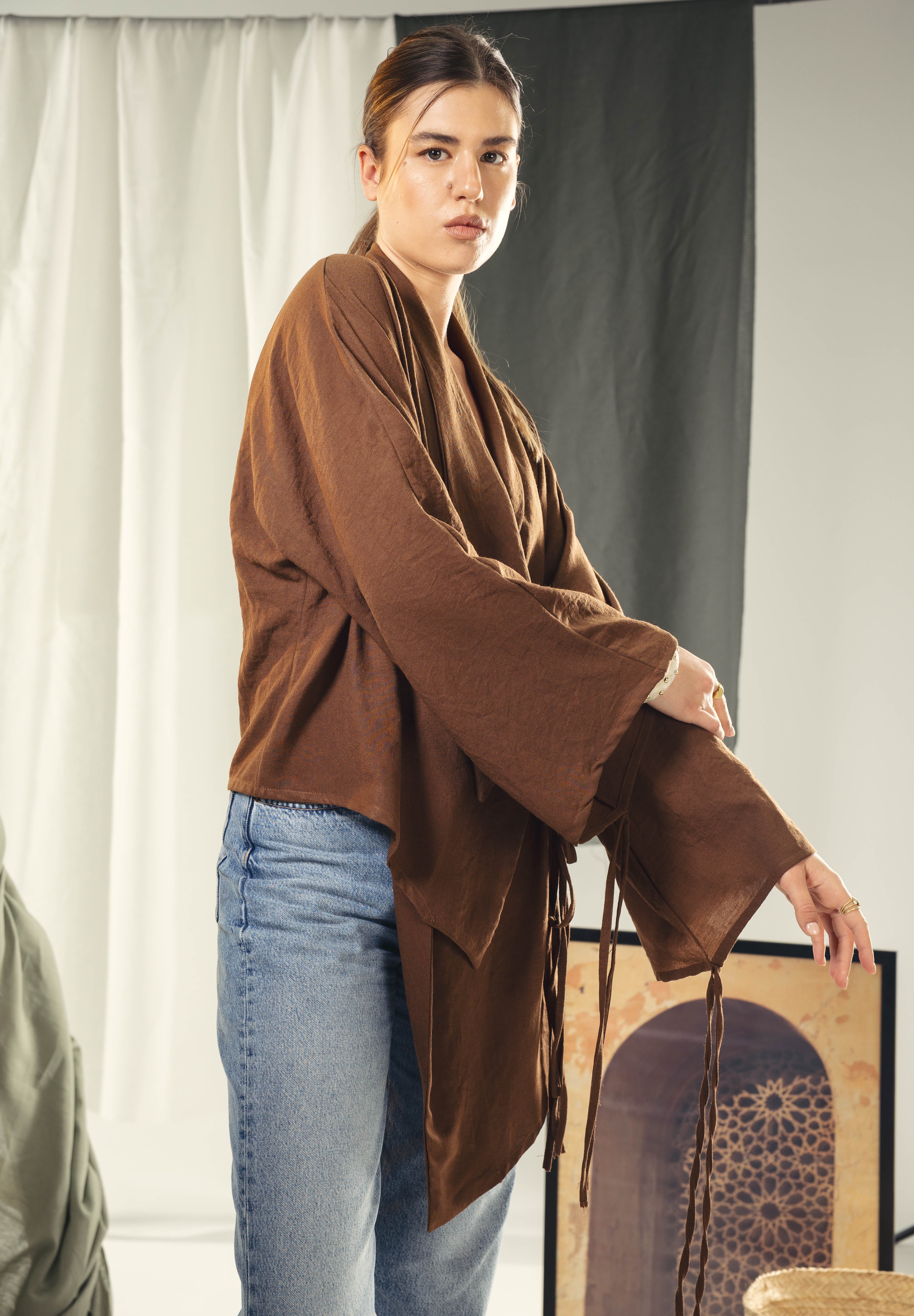 Asymmetric wrap cardigan Brown