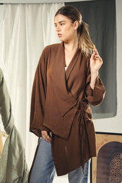 Asymmetric wrap cardigan Brown