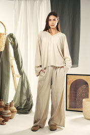 Washed linen loose blouse Beige