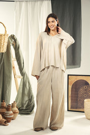 Washed linen loose blouse Beige