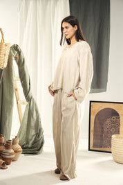 Washed linen loose blouse Beige