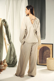 Washed linen loose blouse Beige