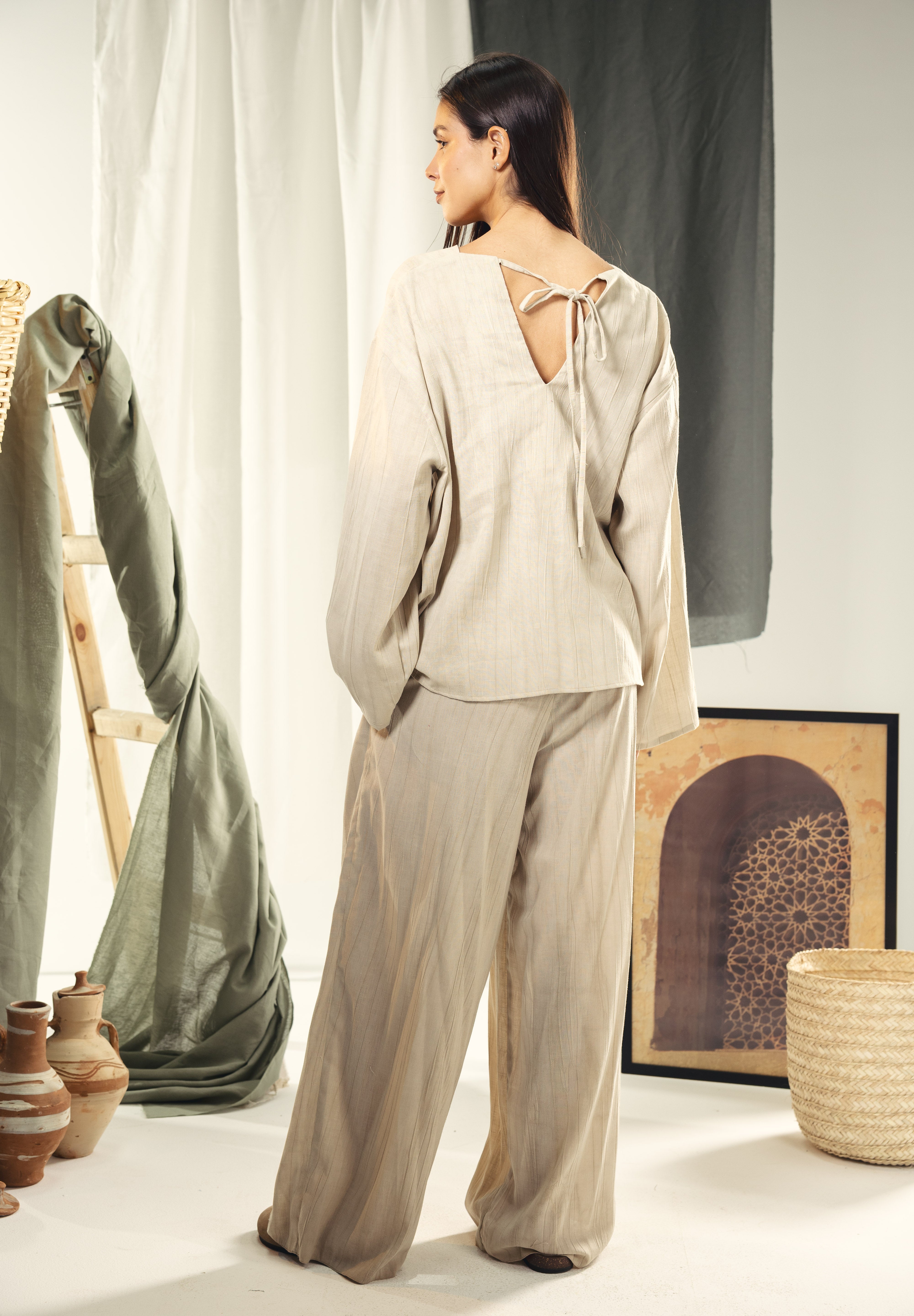 Washed linen loose blouse Beige