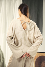 Washed linen loose blouse Beige