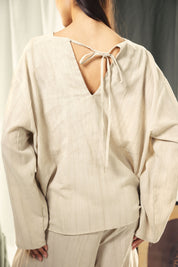Washed linen loose blouse Beige