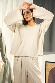 Washed linen loose blouse Beige