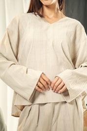 Washed linen loose blouse Beige