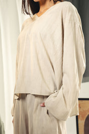 Washed linen loose blouse Beige