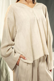 Washed linen loose blouse Beige