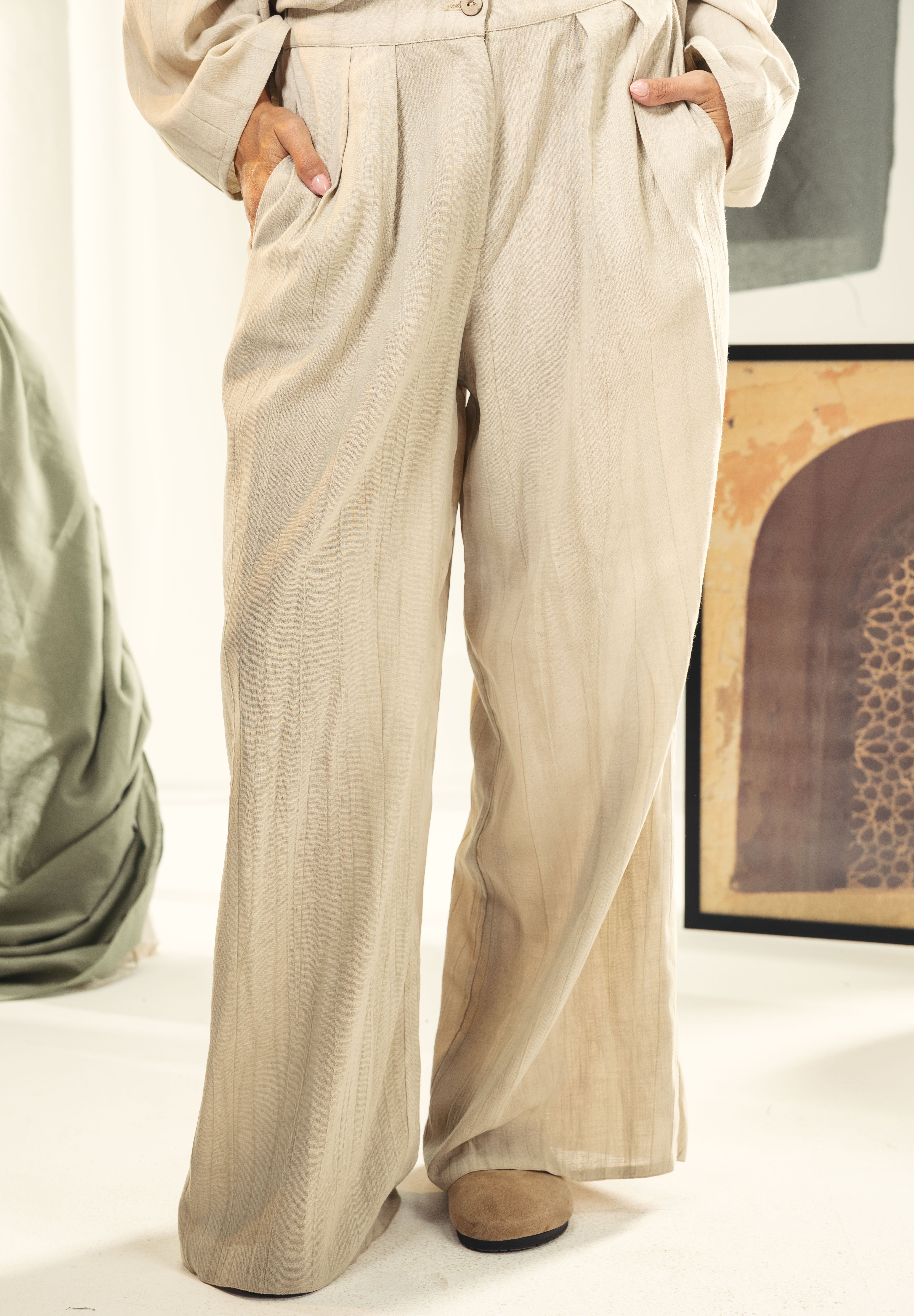 Washed linen wide leg pants Beige