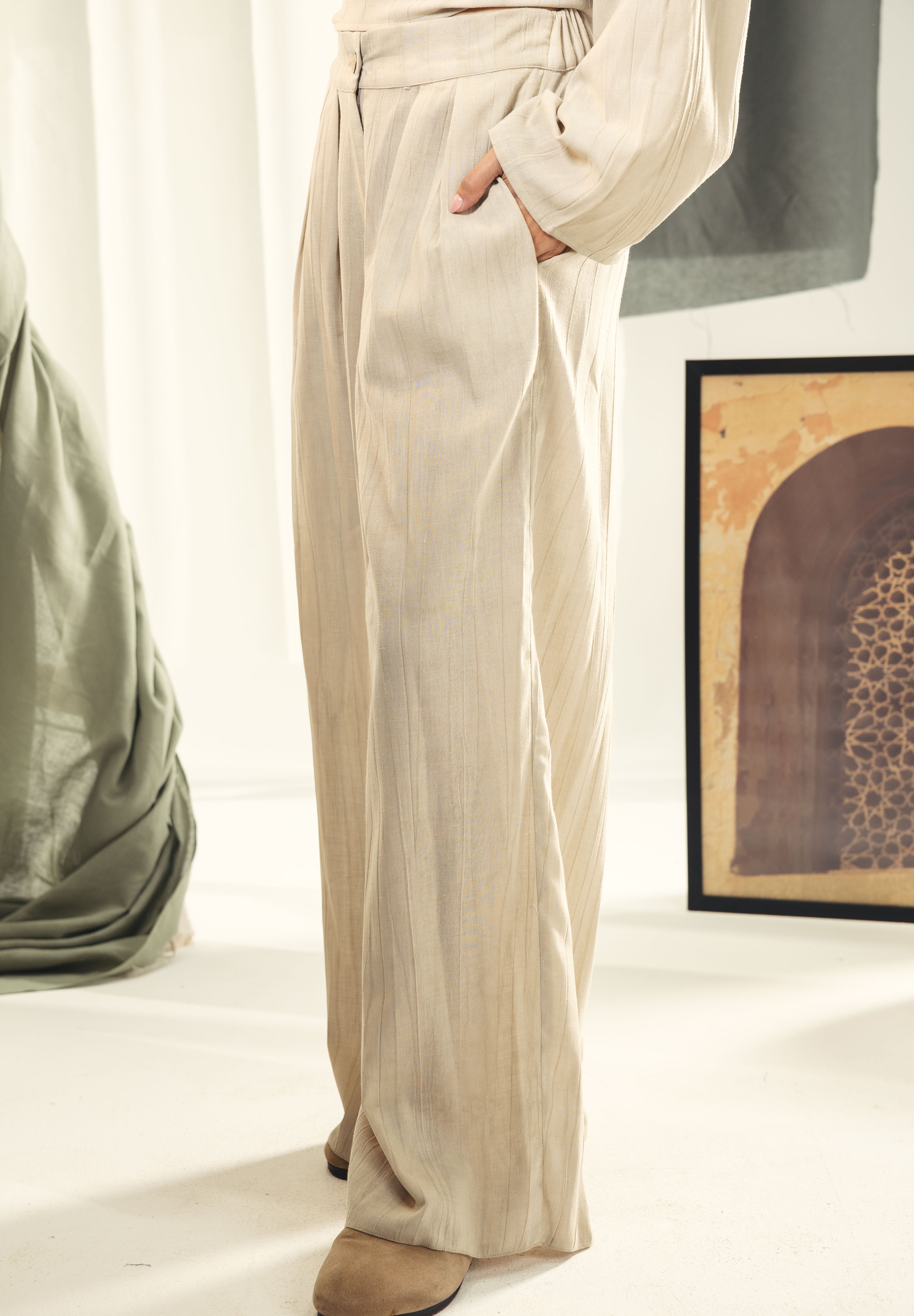 Washed linen wide leg pants Beige