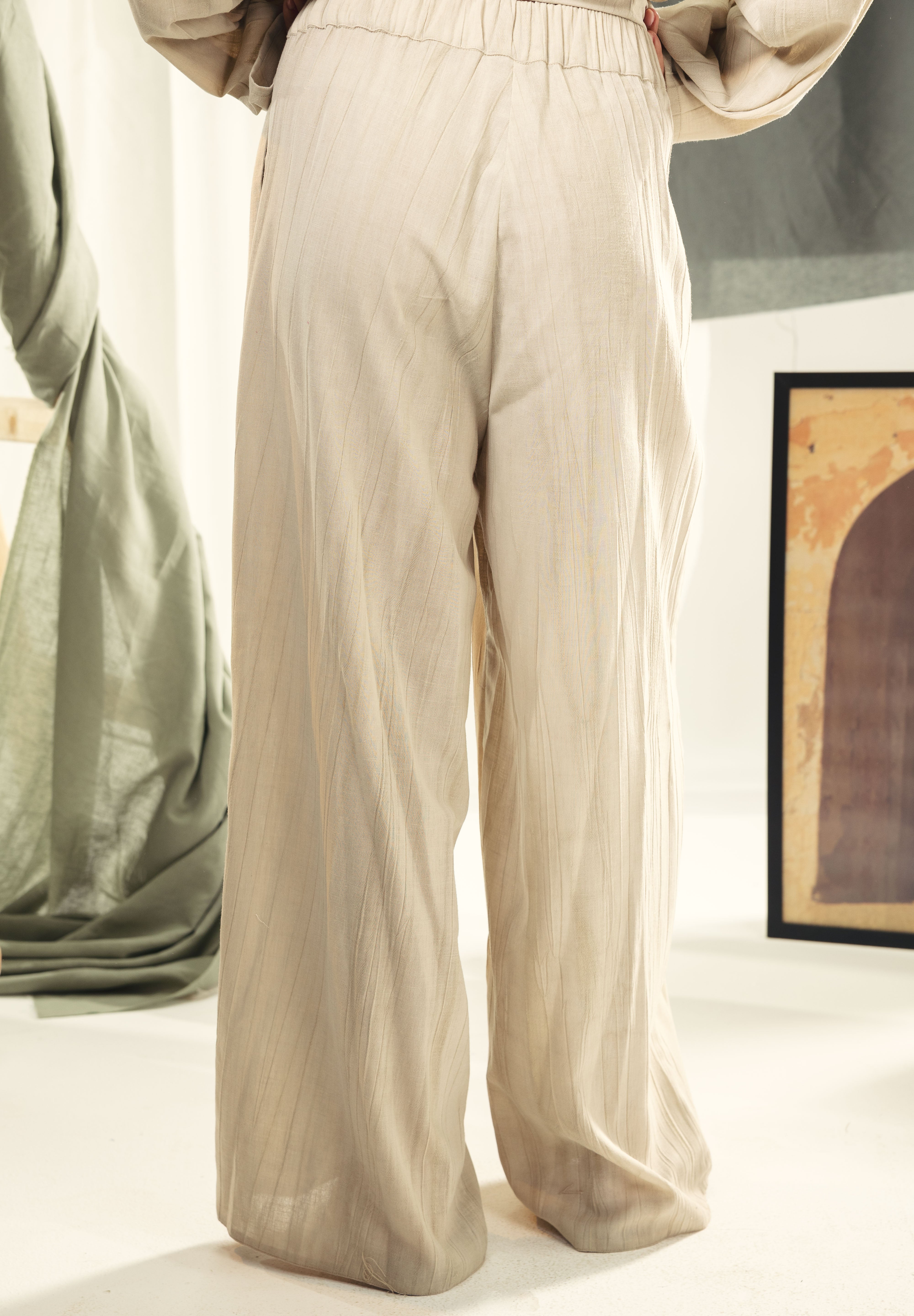Washed linen wide leg pants Beige