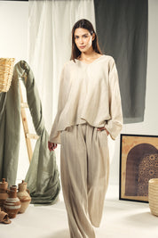 Washed linen loose blouse Beige