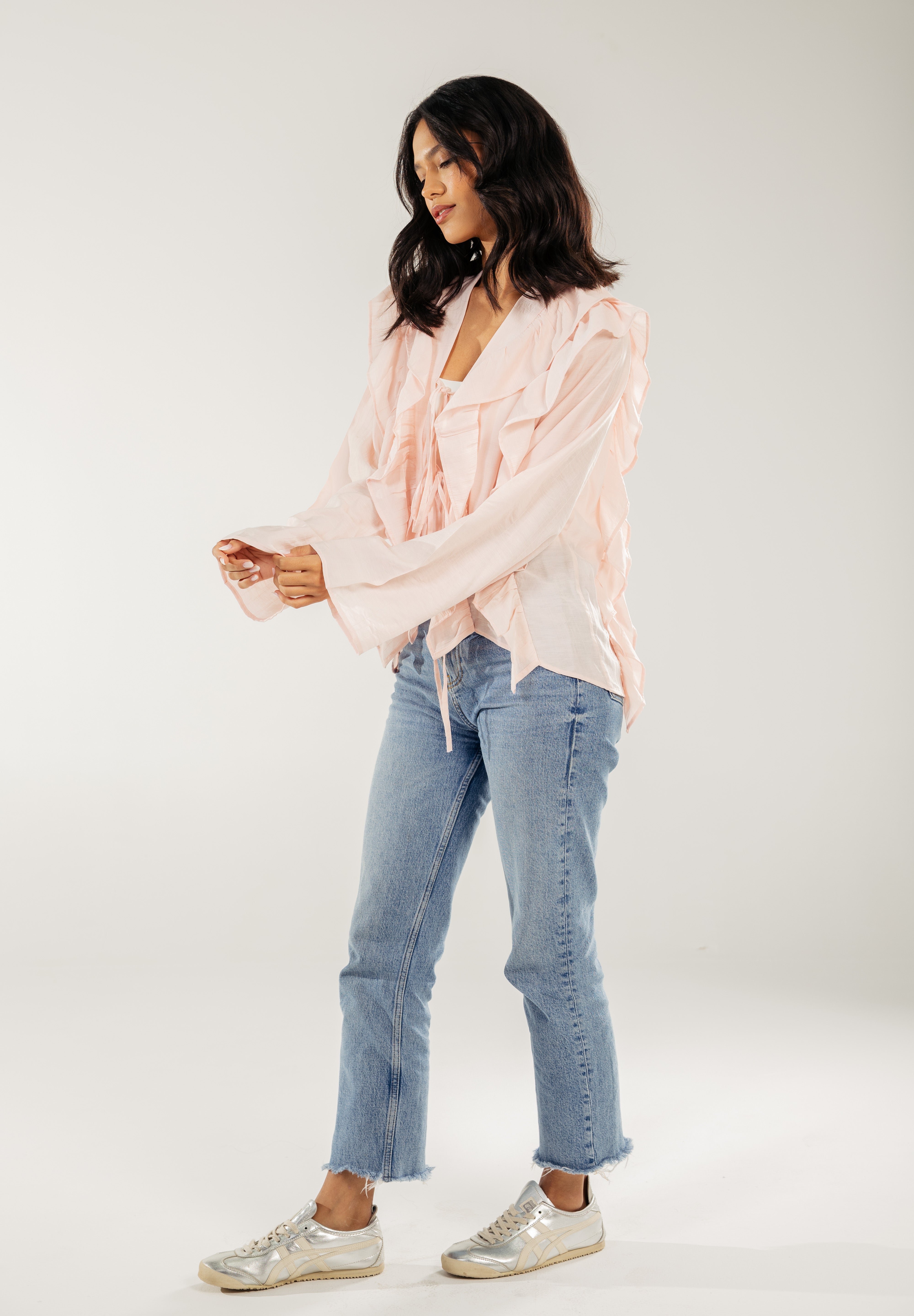 Breezy Ruffle Cardigan Pink