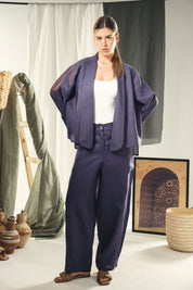 Aslightly Balloon pants with cuts and seams  Indigo blue