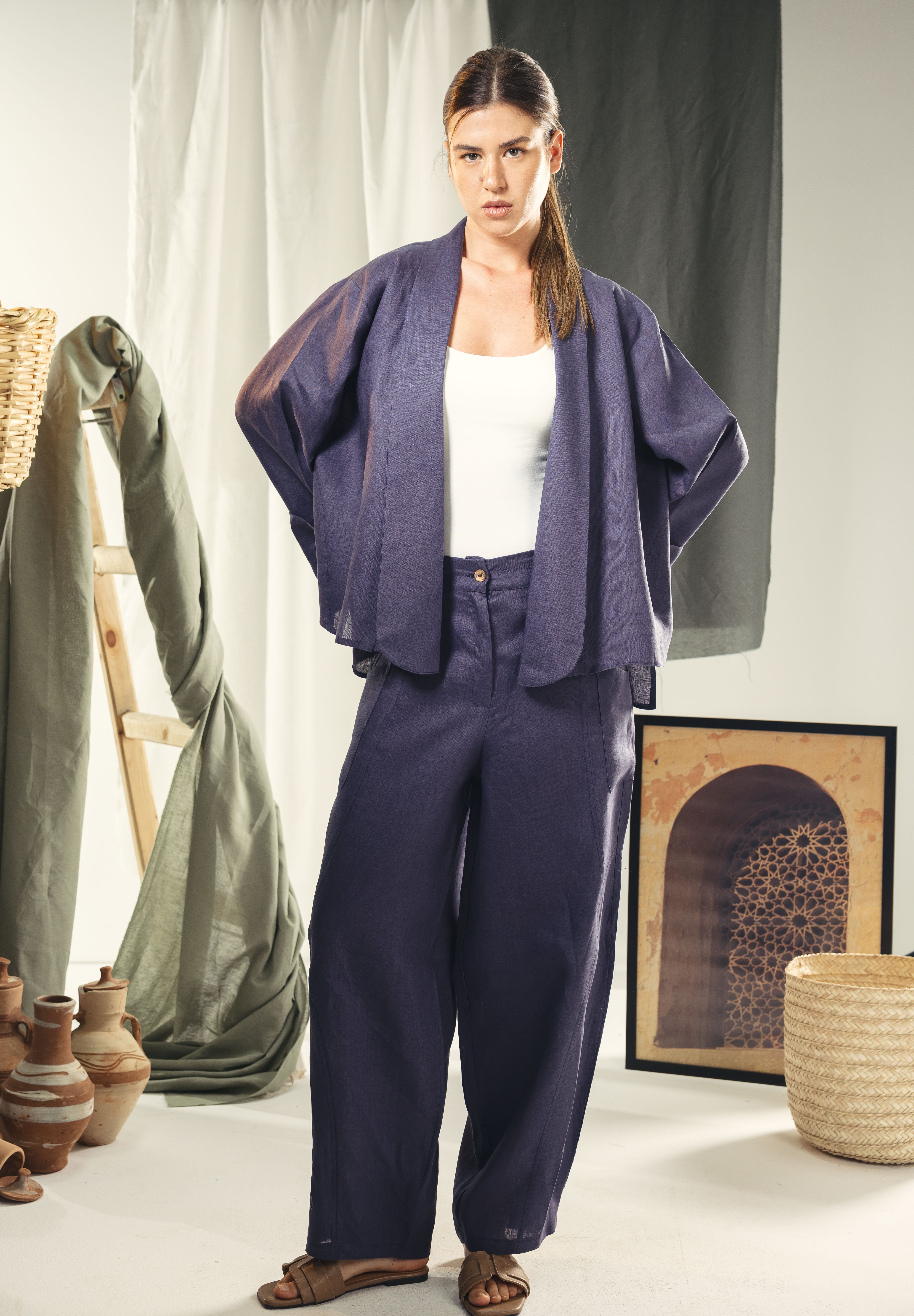 Aslightly Balloon pants with cuts and seams  Indigo blue