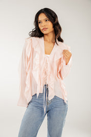 Breezy Ruffle Cardigan Pink