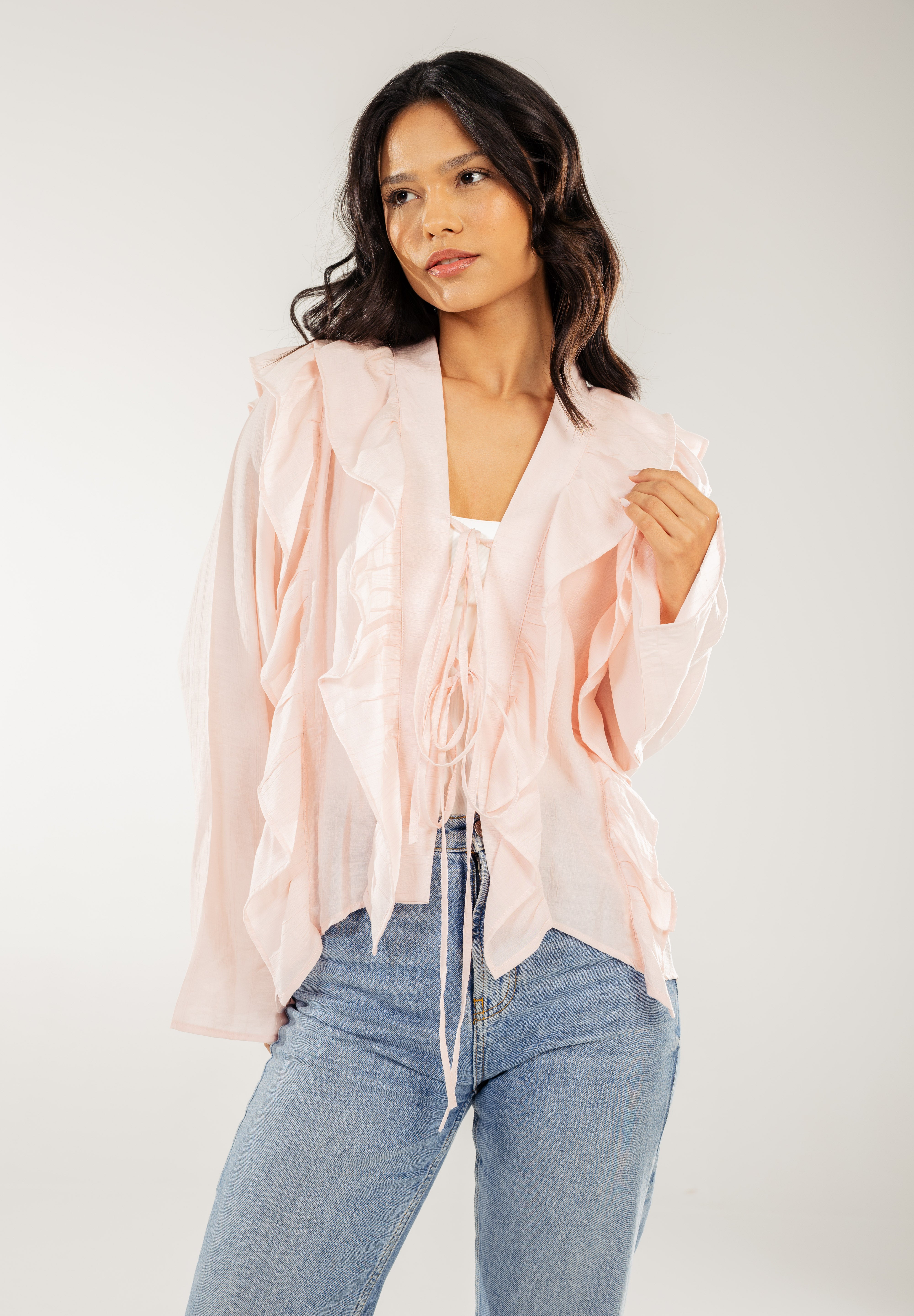 Breezy Ruffle Cardigan Pink