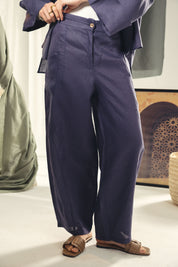 Aslightly Balloon pants with cuts and seams  Indigo blue