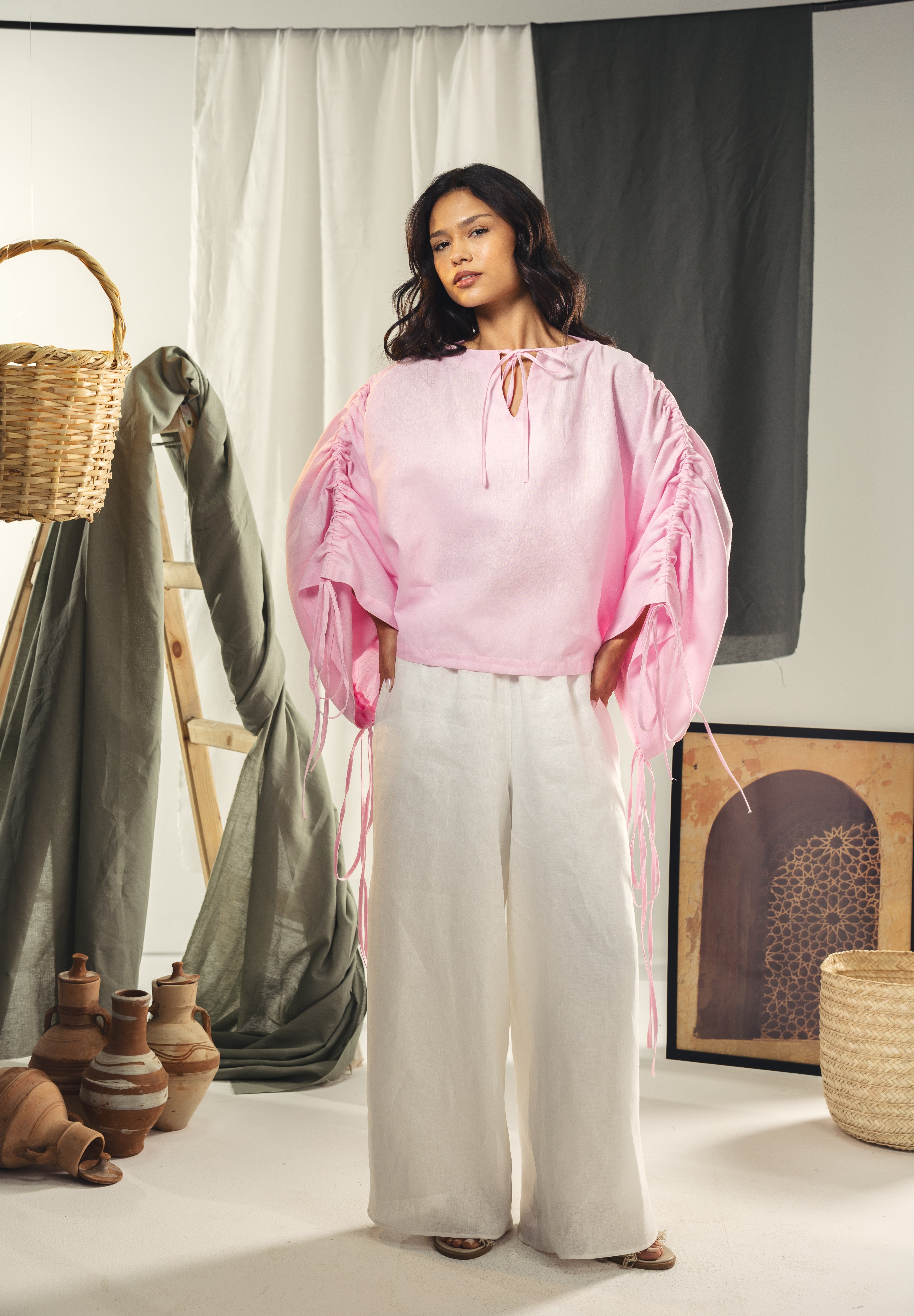 Pink blouse with straw strings