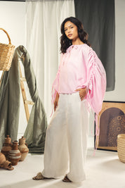 Pink blouse with straw strings