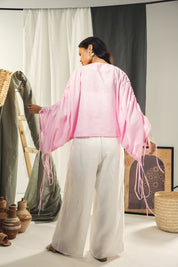 Pink blouse with straw strings