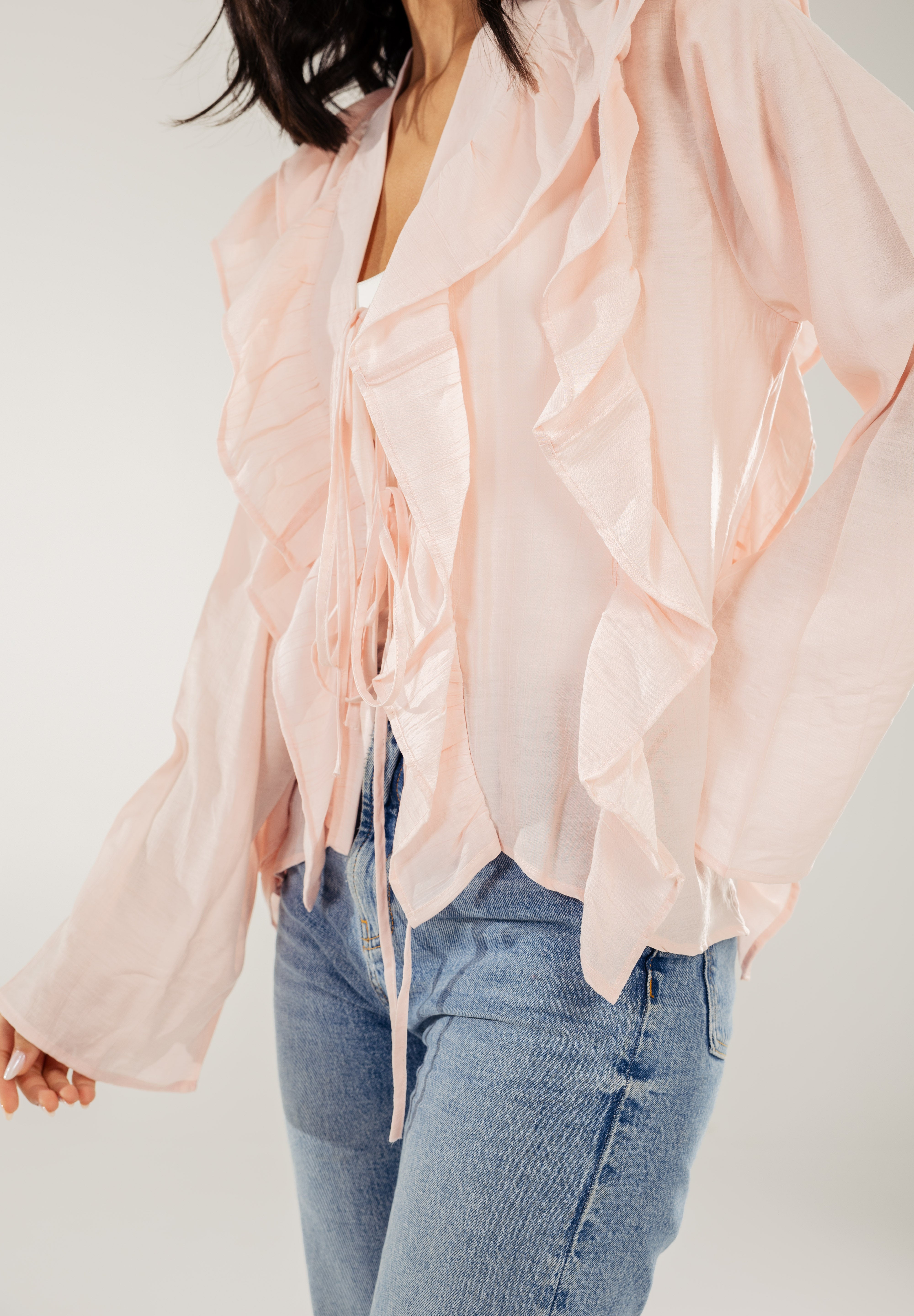 Breezy Ruffle Cardigan Pink