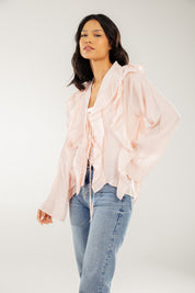 Breezy Ruffle Cardigan Pink