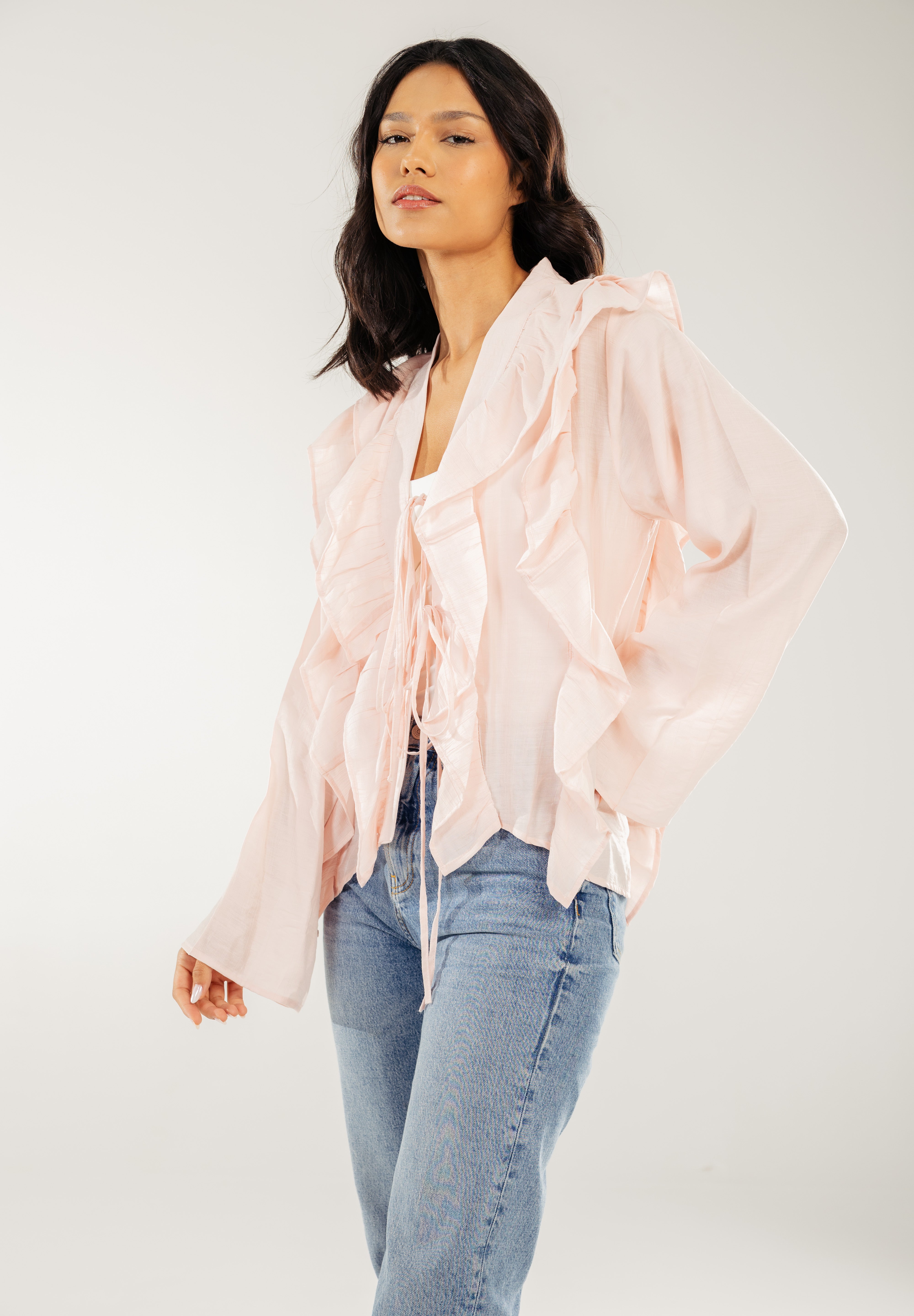 Breezy Ruffle Cardigan Pink