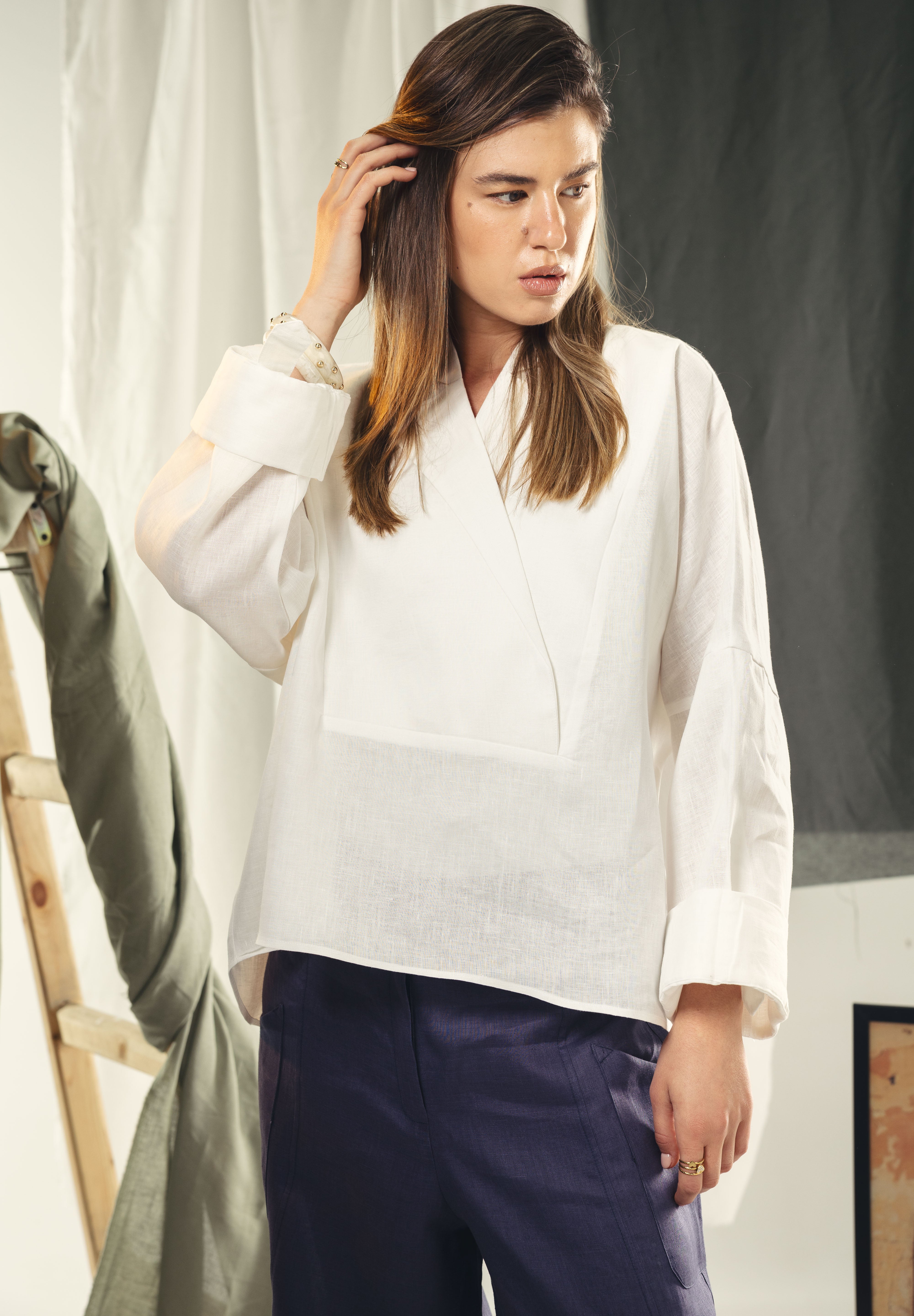 Blazer collars boho blouse White