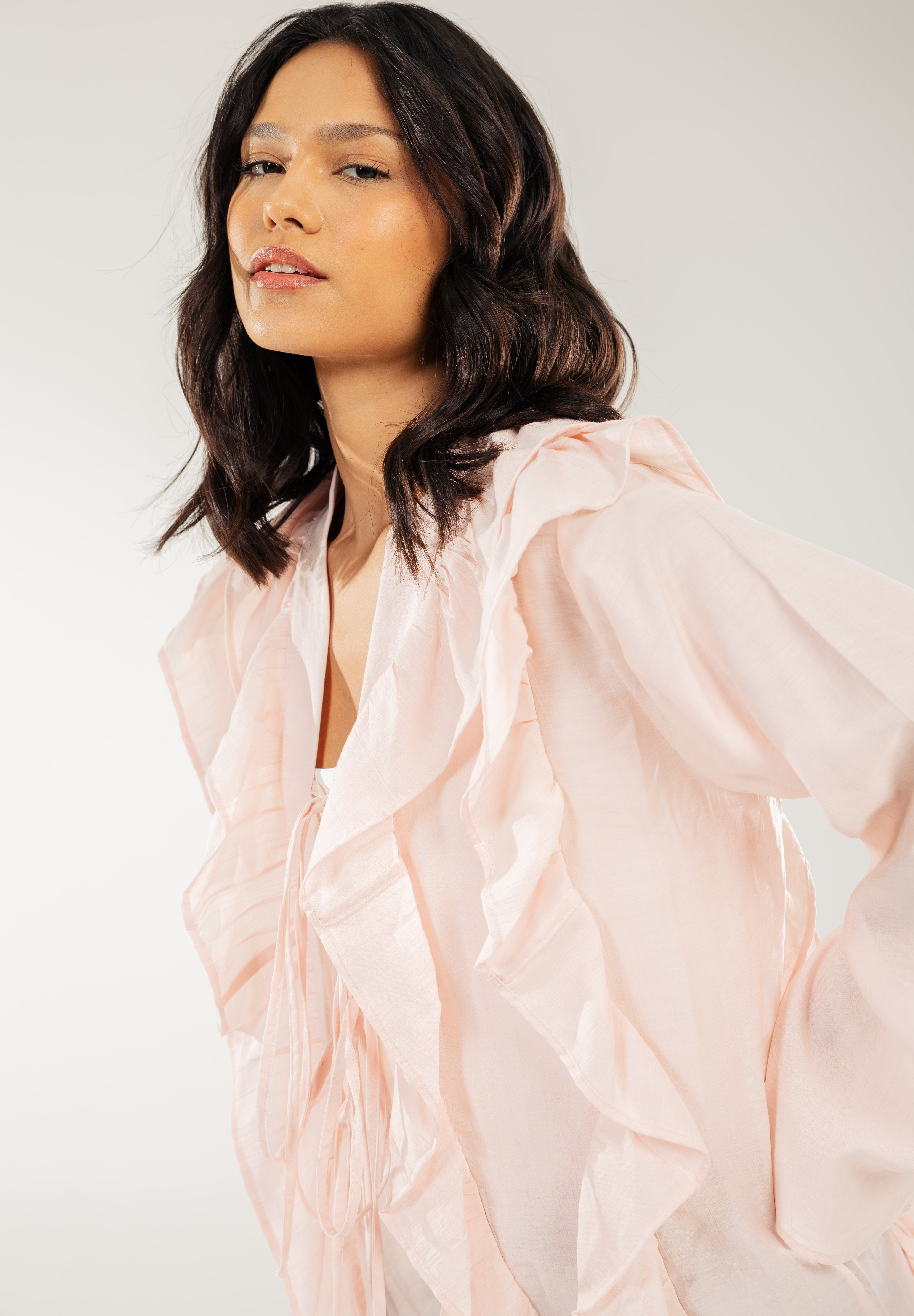 Breezy Ruffle Cardigan Pink